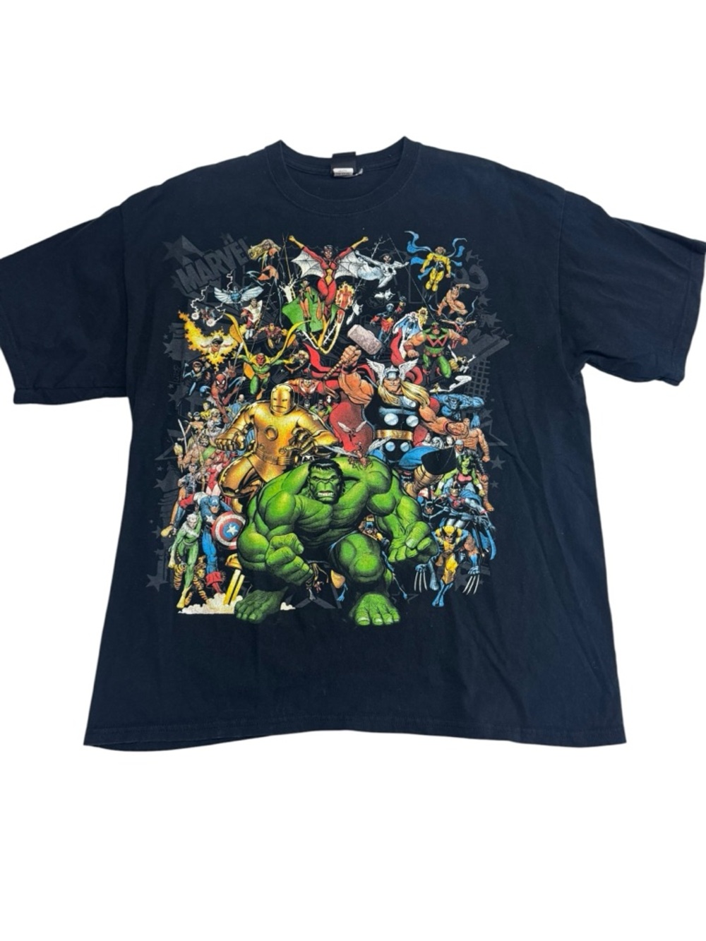 Marvel Vintage Mad Engine Black All Characters Arthur Adams Poster Men’s Size XL
